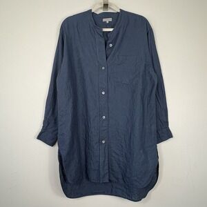 Margaret Howell Women's 100% Linen Shirt Dress Sz 8 Navy Mandarin Collar